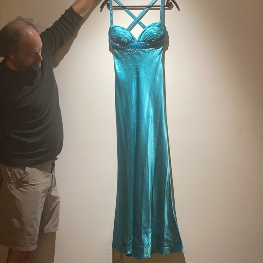 Blue satin prom dress